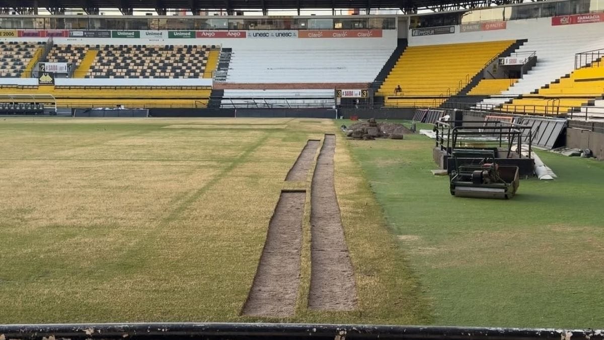 Gramado no Heriberto Hülse, do Criciúma, em obras, em novembro de 2025 (Foto: Carvoeiro Doente, cortesia, arquivo pessoal)