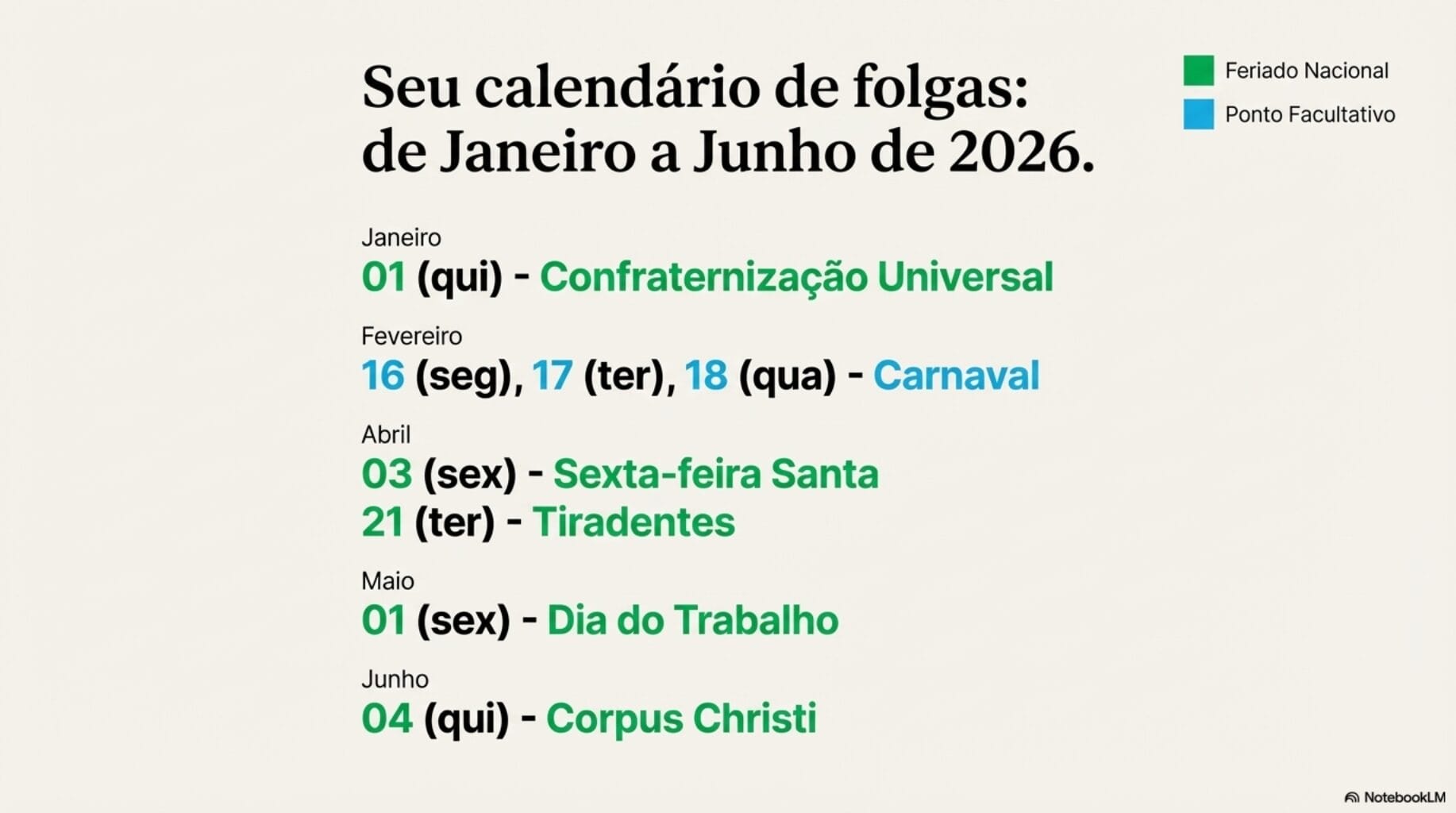 Guia de Feriados 2026