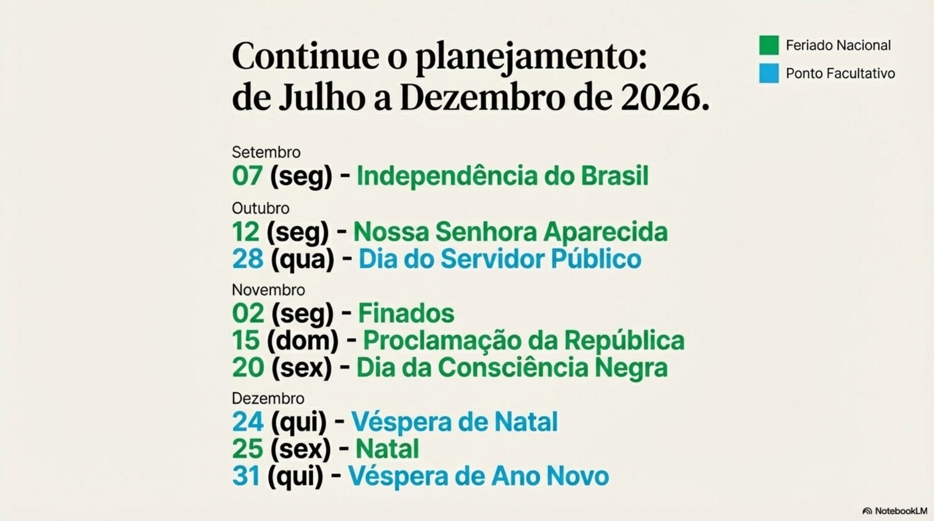 Guia de Feriados 2026