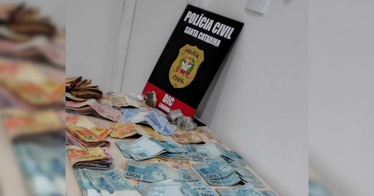 Dinheiro apreendido em ação da Polícia Civil em Laguna