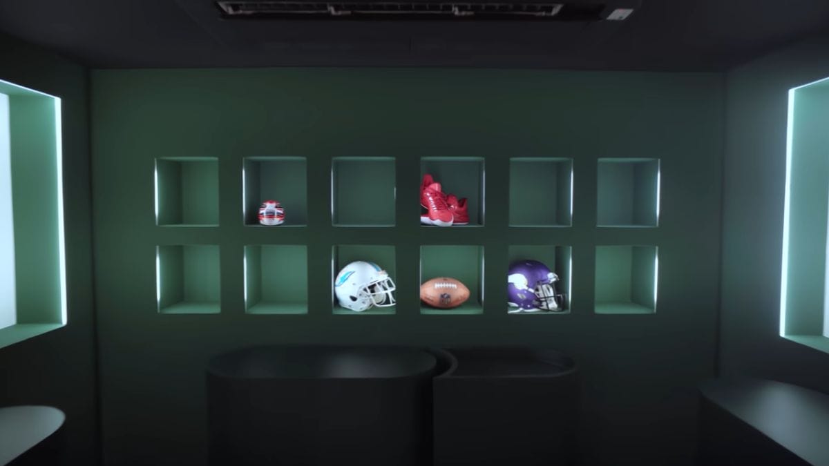 Espaço com itens de estrelas do esporte nos Estados Unidos