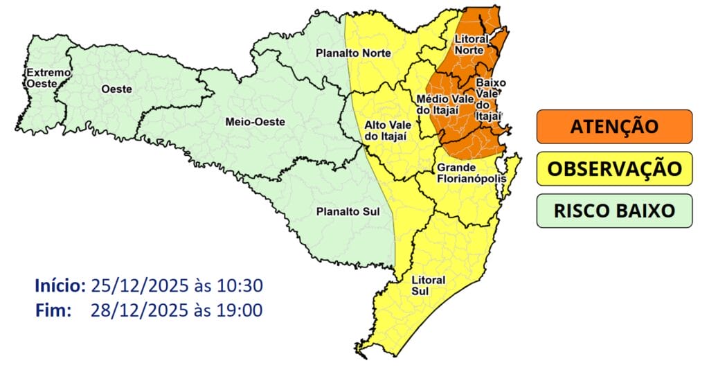 Atualiza&ccedil;&atilde;o: Aten&ccedil;&atilde;o Meteorol&oacute;gica SDC/SC 25/12 09:40 &ndash; Onda de calor durante as tardes pelo menos at&eacute; domingo (28)