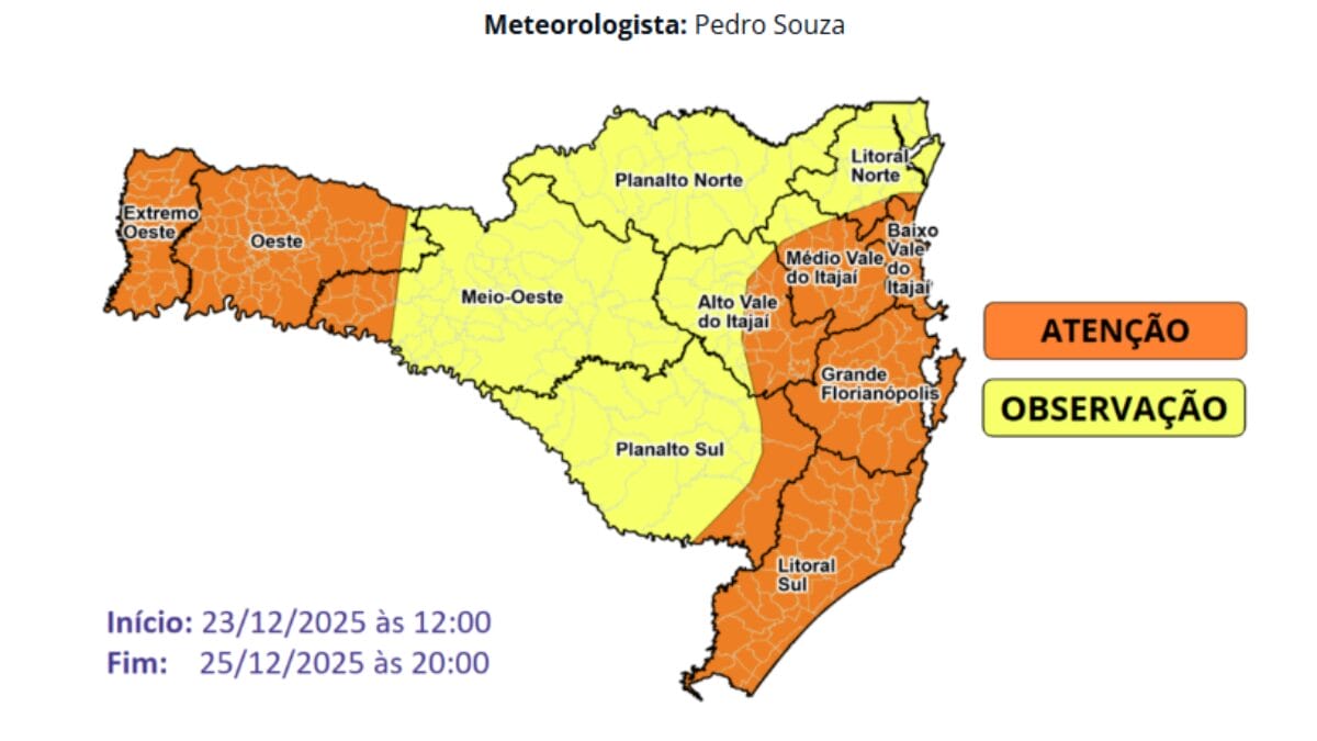 Quais estados estão em alerta de chuvas intensas com ventos de 100 kmh dois dias antes do Natal