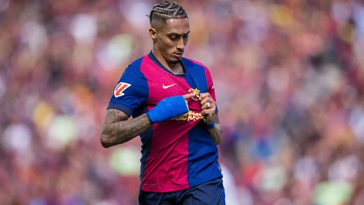 Raphinha comemora gol contra o Real Madrid pela La Liga (Foto: Eric Alonso, Barcelona)