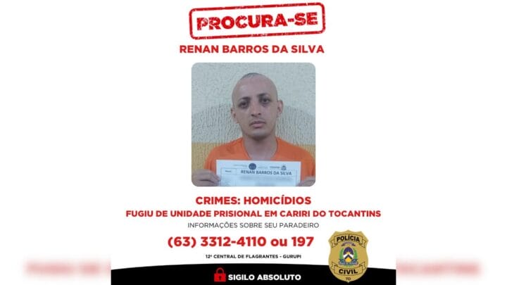 Cartaz de "procurado" de Renan Barros da Silva, o "serial killer da rotatória"