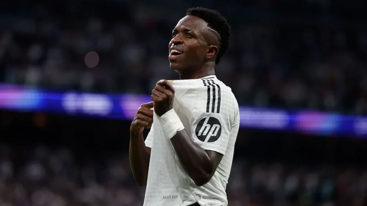 Vini Jr. celebra gol pelo Real Madrid