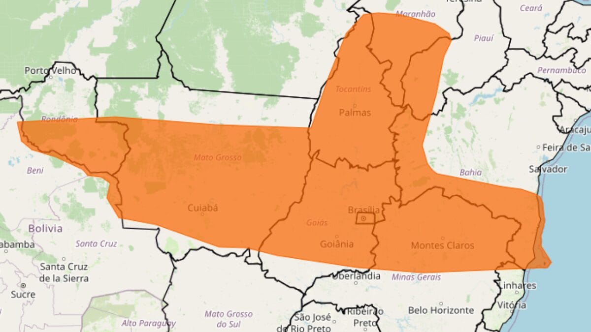 Dez estados brasileiros e o Distrito Federal estão em alerta laranja para chuva intensa (Foto: INMET, Reprodução)