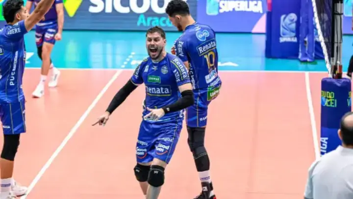 Bruninho comemorando ponto pelo Campinas na Superliga Masculina 2025/26