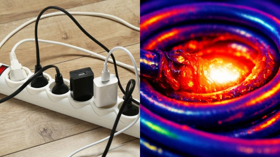 Extensão elétrica enrolada perigo