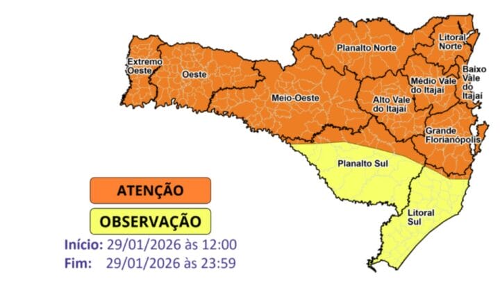 Previsão de ciclone extratropical deixa SC em alerta para chuvas intensas, raios e ventos