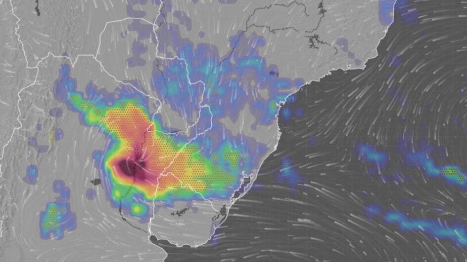Imagens de satélite mostram aproximação de sistema de baixa pressão (Foto: Ventusky, Reprodução)