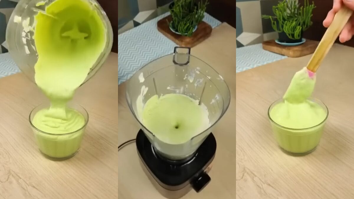 Textura cremosa da maionese caseira sem óleo feita com ovo cozido e creme de leite