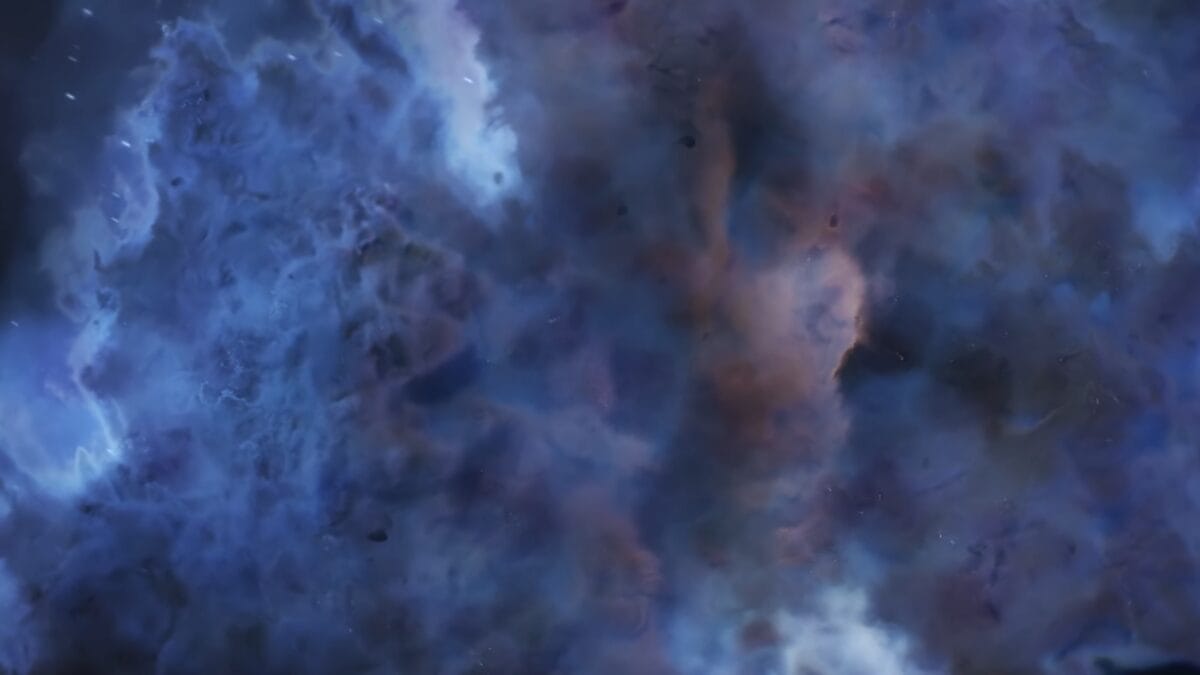 Nuvens densas de g&aacute;s e poeira c&oacute;smica no espa&ccedil;o profundo ap&oacute;s explos&atilde;o estelar.