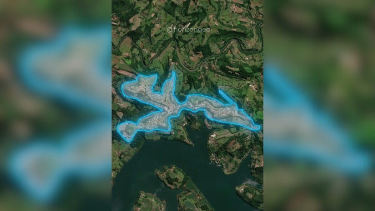 Mapa mostra a área inundada da cidade (Foto: Reprodução, Redes sociais)