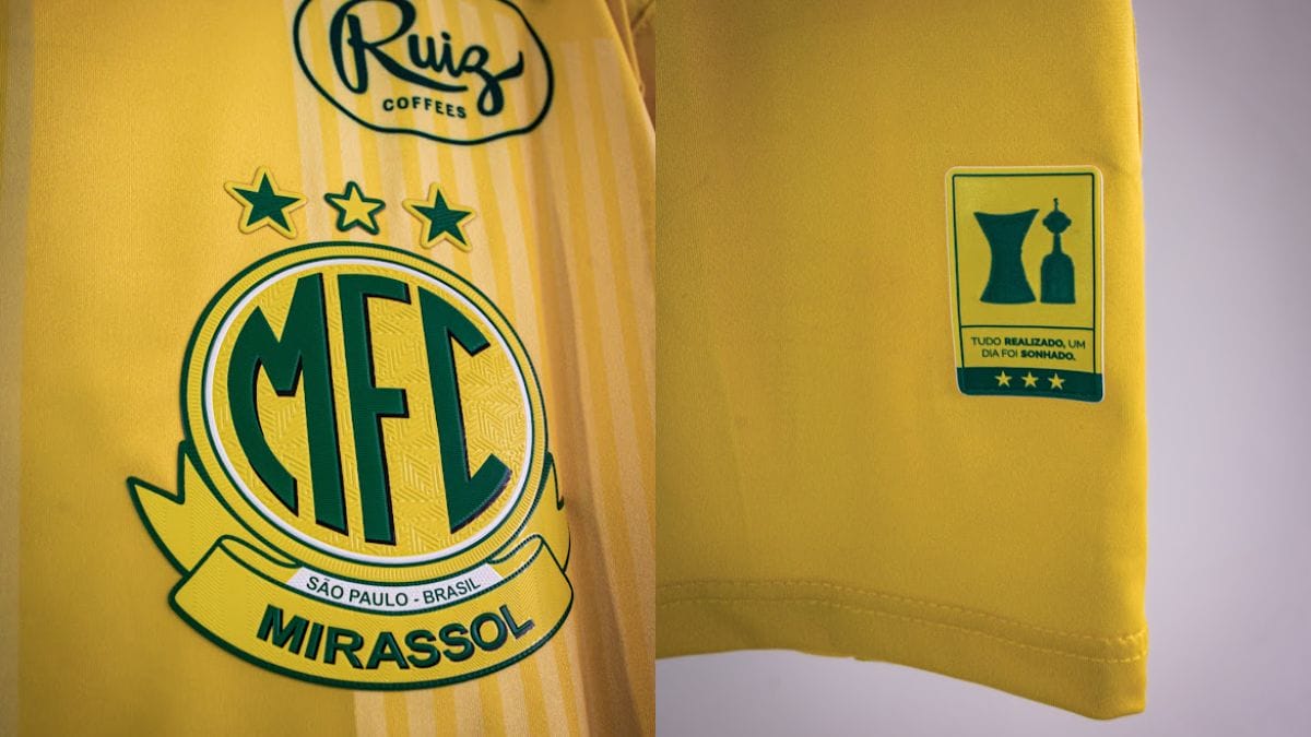 Novo uniforme do Mirassol tem referência à disputa da Libertadores (Foto: Pedro Zacchi, Divulgação)
