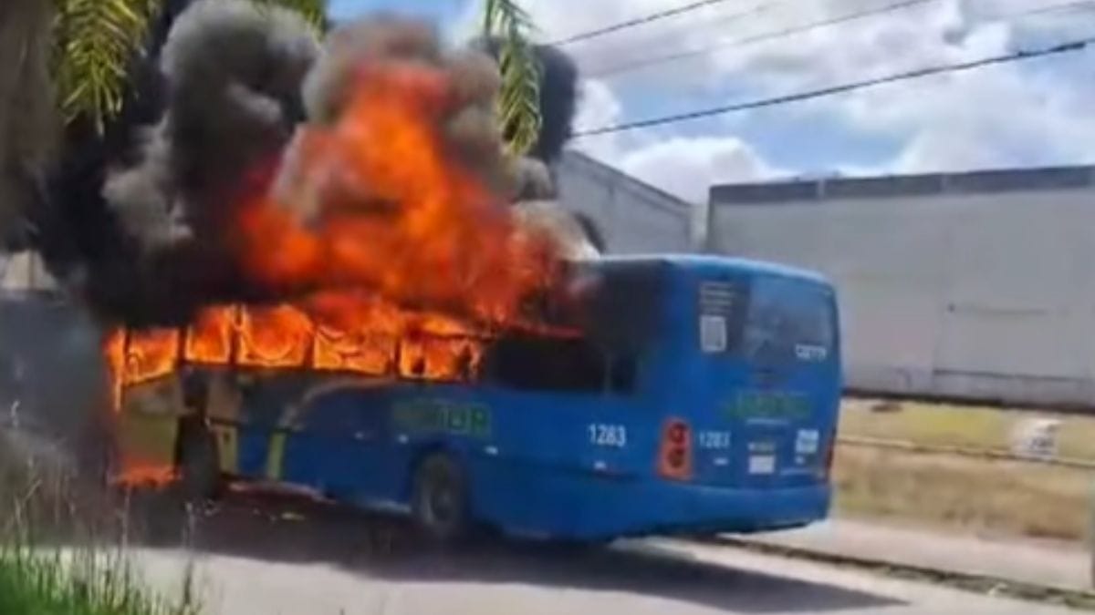 Ônibus pega fogo em Palhoça