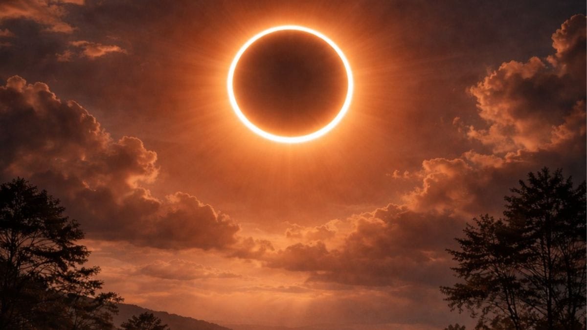 Eclipse Solar Anular gera efeito conhecido como "Anel de Fogo" (Foto: imagem gerada por IA)