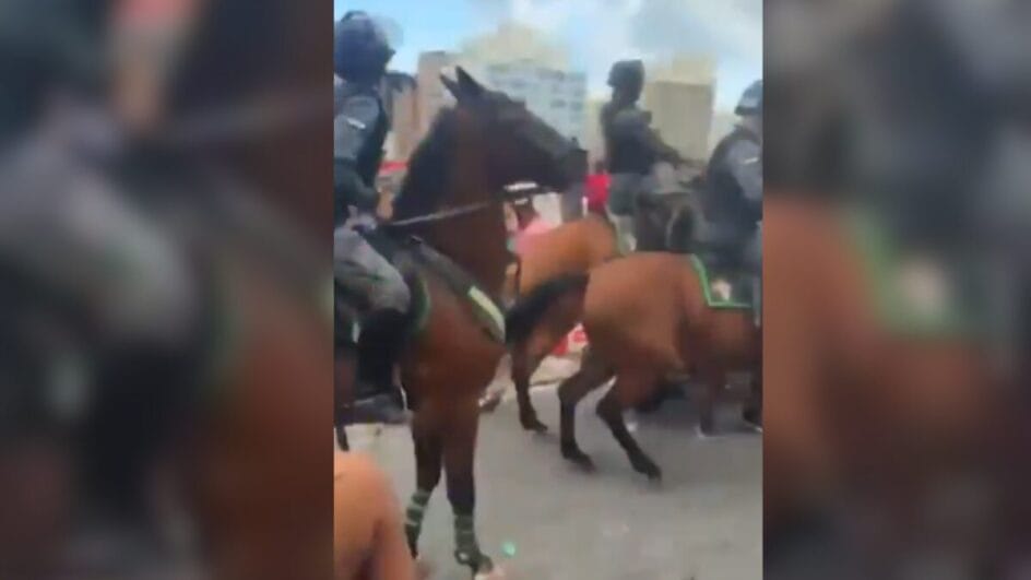 Momento em que cavalo avança sobre multidão (Foto: Redes sociais, Reprodução)