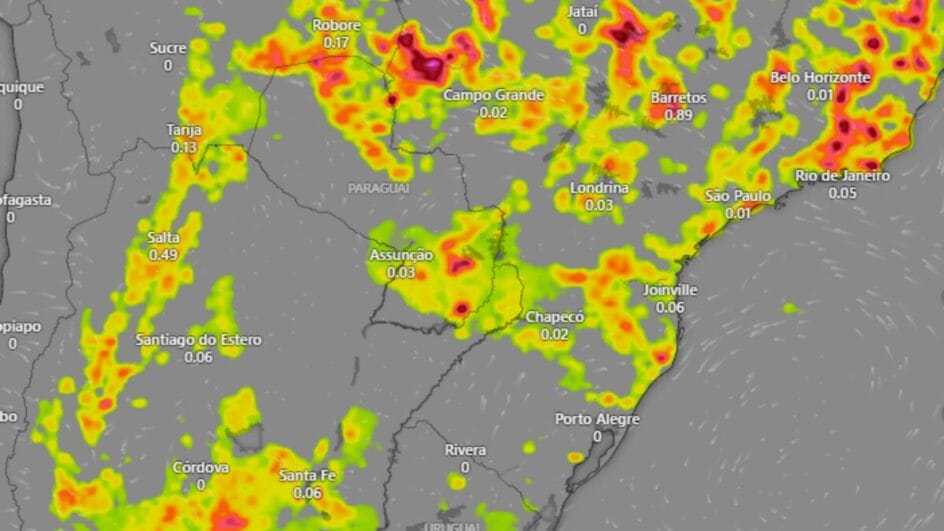 Ciclone deve trazer chuvas intensas para SC (Foto: Windy, Reprodução)