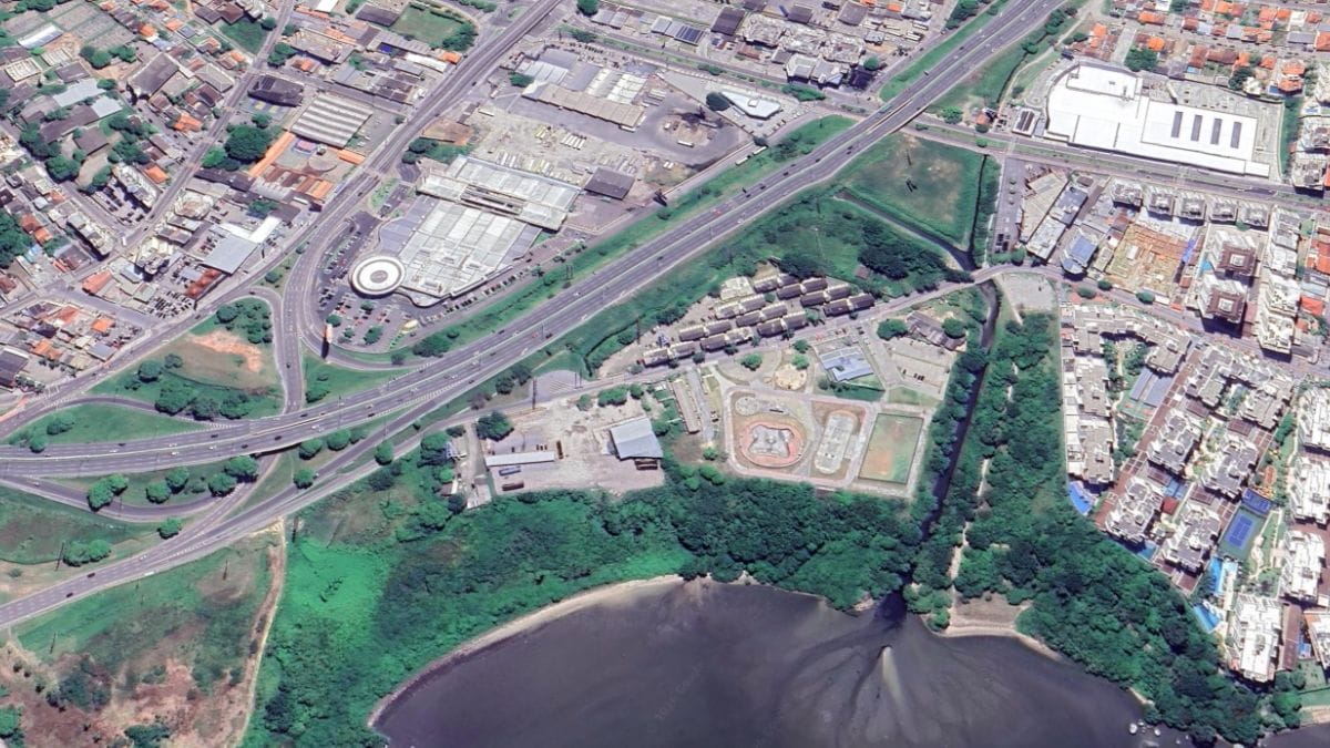 Imagem de satélite do Abraão, no Continente, em Florianópolis, em 2025