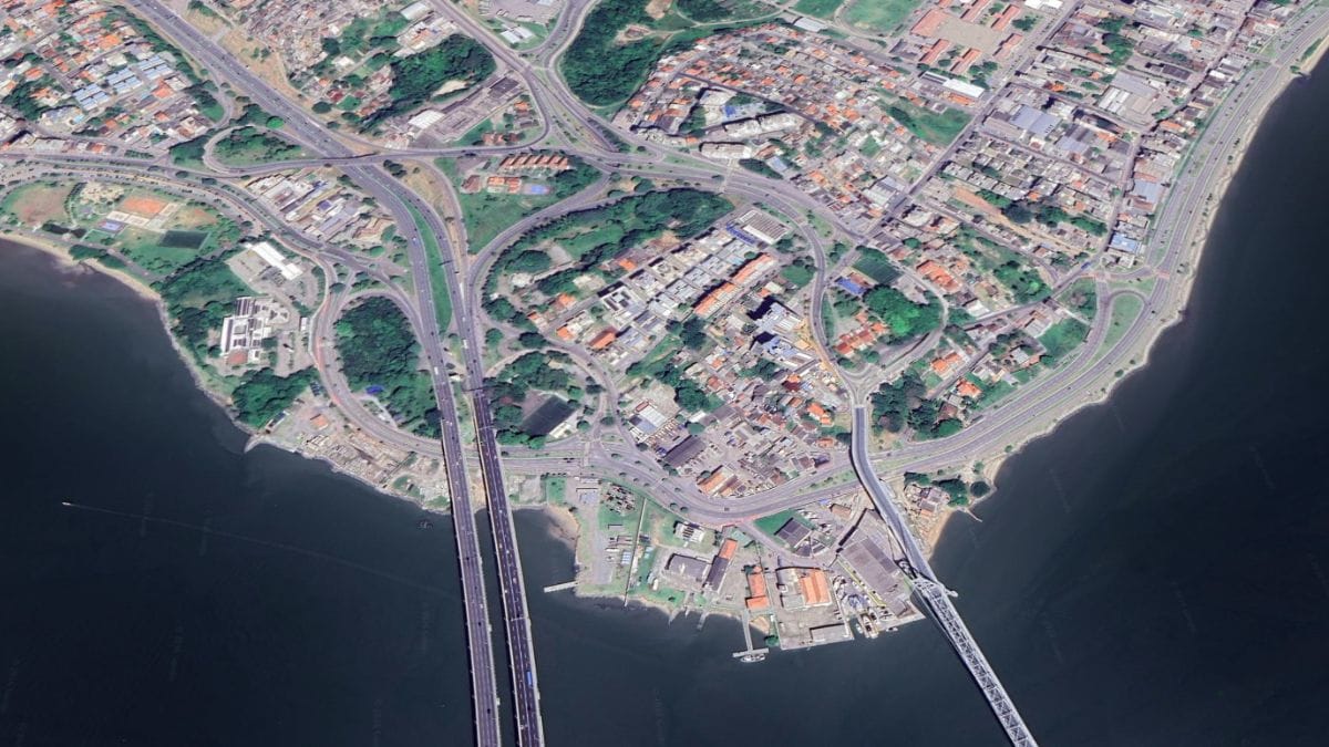 Imagem de satélite da região das pontes no Continente em Florianópolis