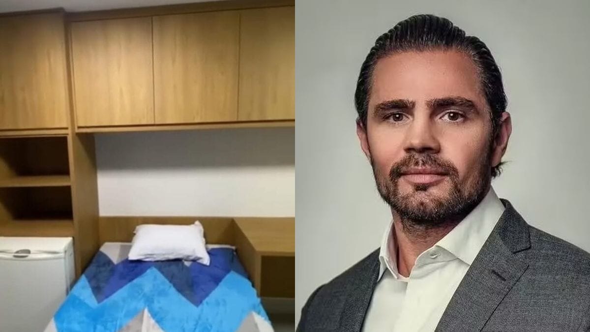 Foto dupla da cela da PF em Brasília e de Daniel Vorcaro