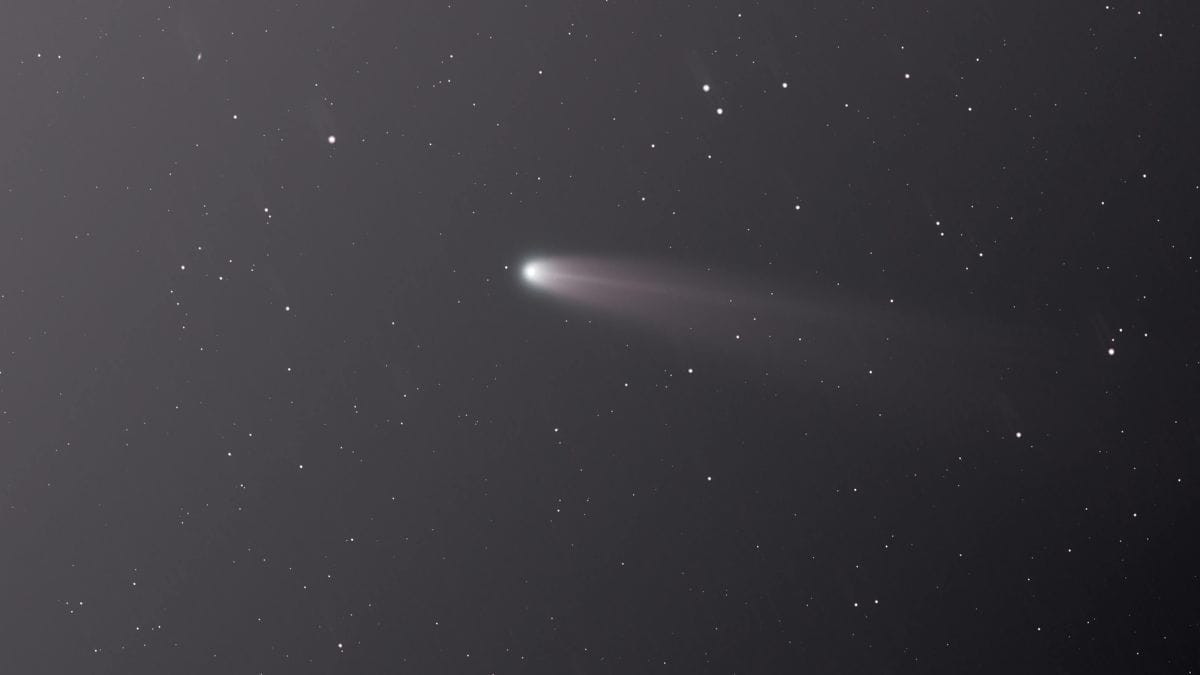 Fenômeno conhecido como anticauda fez o cometa parecer ter uma estrutura voltada para o Sol (Foto: Wikimedia Commons/Dimitrios Katevainis)
