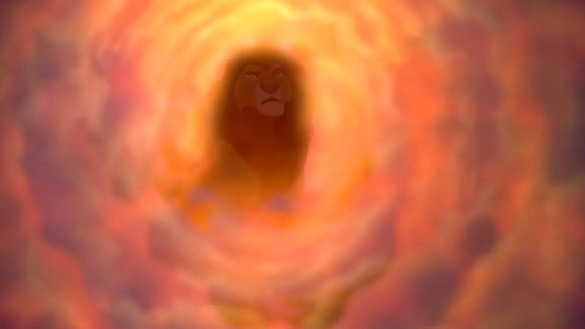 Mufasa aparece nas nuvens para Simba em O Rei Leão