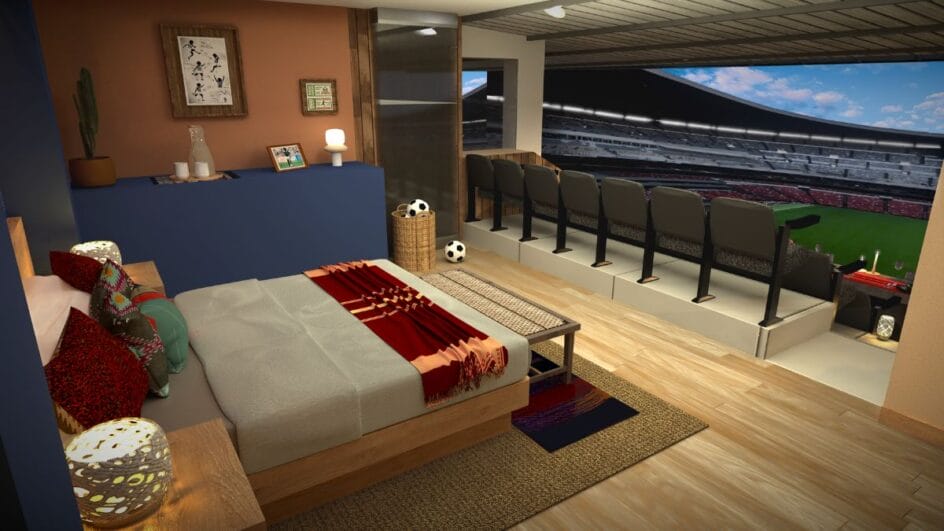 Suíte VIP tem vista para o campo do estádio (Foto: Airbnb, Divulgação)