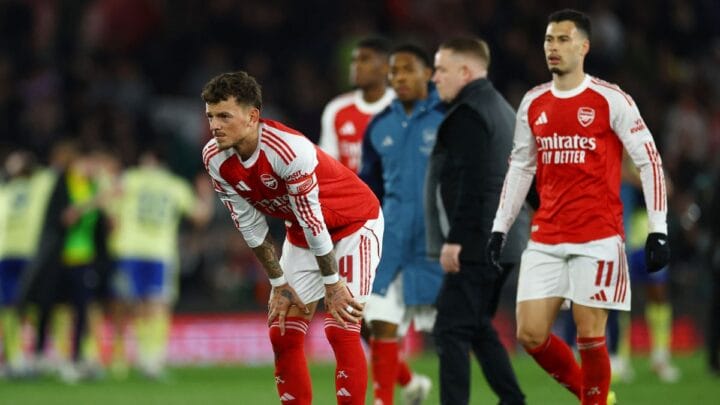 Jogadores do Arsenal após jogo pela Copa da Inglaterra
