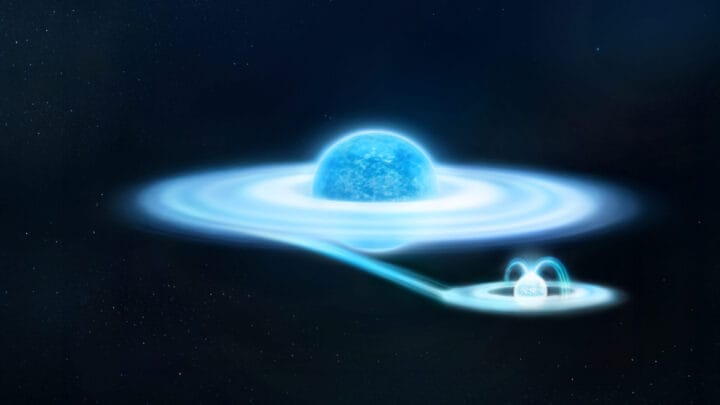 Gamma-Cas e sua faminta companheira anã branca.