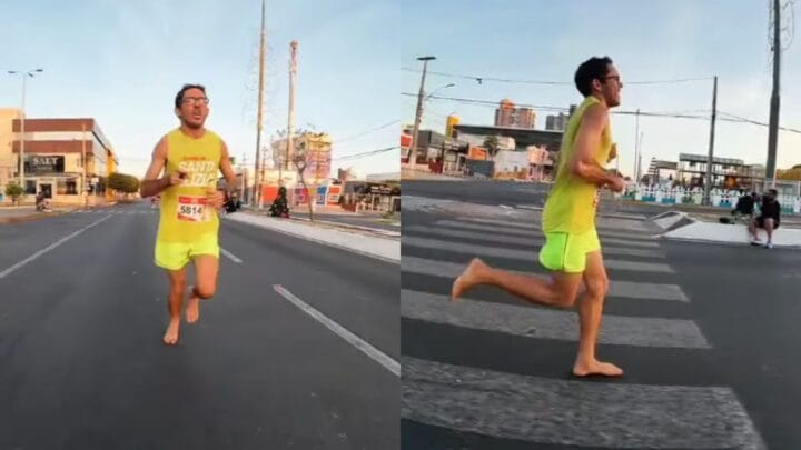Luciano Oliveira já tinha corrido descalço em outras oportunidades (Foto: Redes sociais, Reprodução)