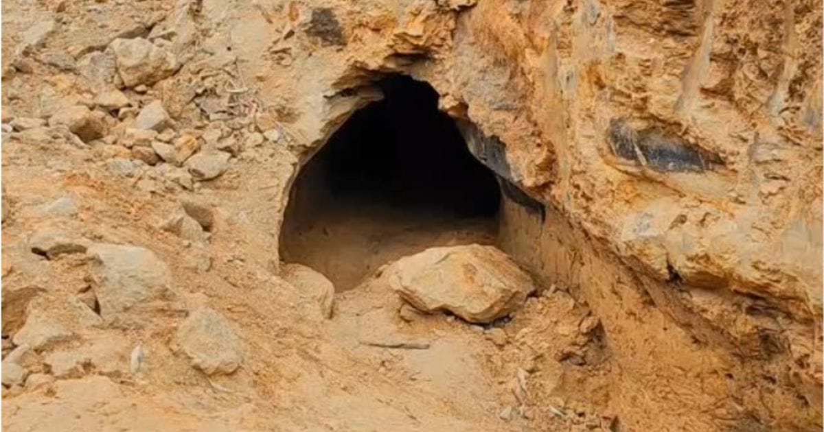 Abertura do túnel de paleotoca encontrada no Sul de SC