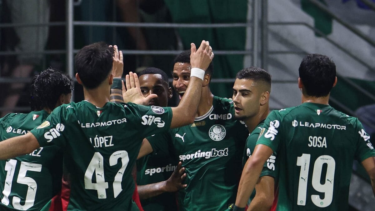 Palmeiras celebra vitória na Libertadores (Foto: Divulgação, SEP, Cesar Greco)