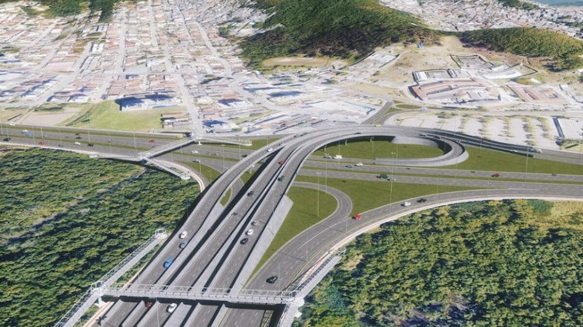 Imagem a&eacute;rea identifica a implanta&ccedil;&atilde;o do novo elevado do CIC, mostrando a separa&ccedil;&atilde;o dos fluxos de ve&iacute;culos entre Norte da Ilha e bairro Itacorubi para melhoria do tr&acirc;nsito.