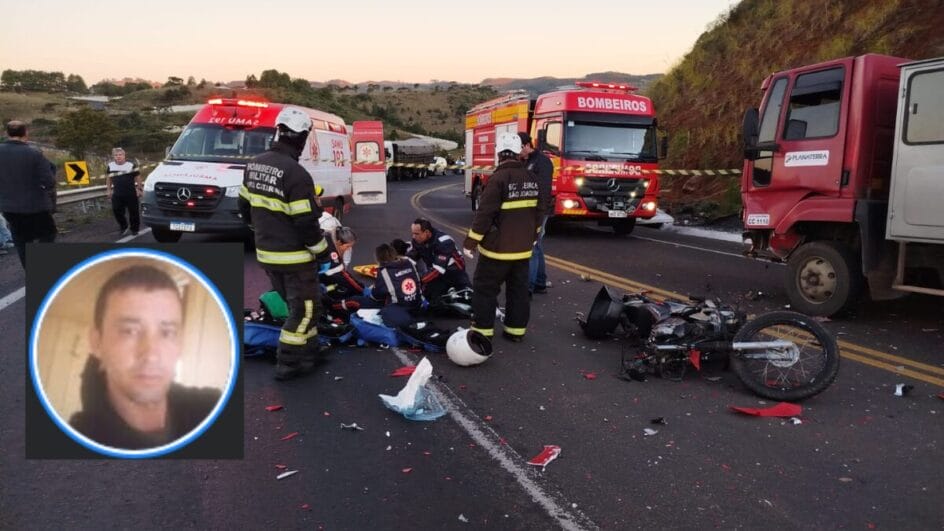 Acidente de trânsito sendo atendido pelos bombeiros e o SAMU