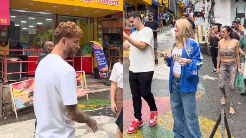Léo Pereira e Karoline Lima na Rocinha, comunidade da Zona Sul do Rio (Foto: Reprodução, Instagram)