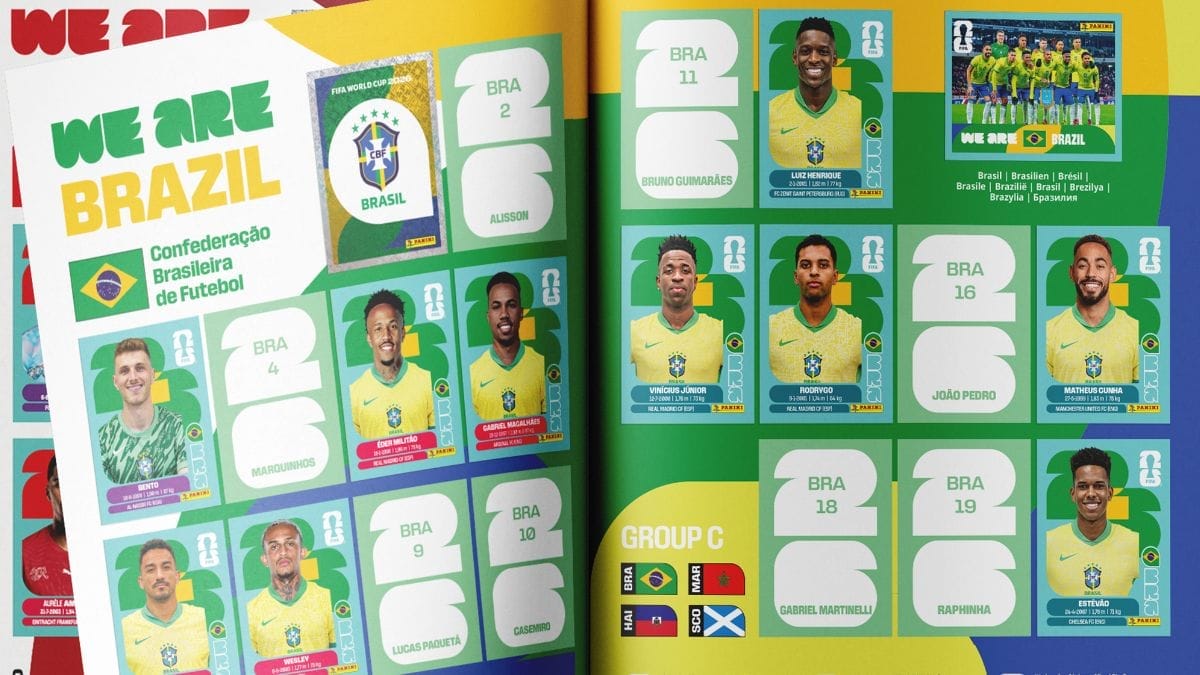 Página da Seleção Brasileira no álbum da Copa 2026 (Foto: Panini, Divulgação)