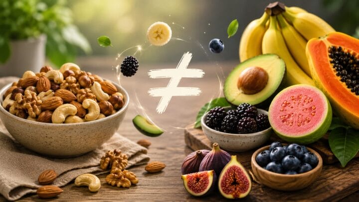 Magnésio vai muito além das castanhas, e as frutas provam isso no prato (Imagem: ChatGPT)