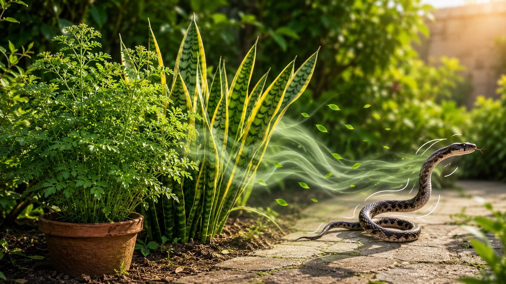 Plantas repelem cobras pelo cheiro (Imagem, ChatGPT)