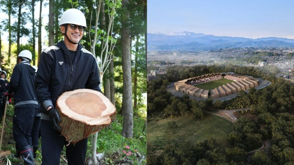 Projeto do primeiro estádio circular de madeira do mundo (Foto: Fukushima United FC, Divulgação)