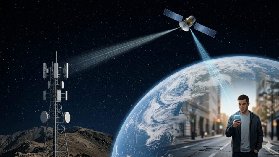 Integração Fluida entre Antenas Terrestres e Satélites em Órbita (Imagem, Google Gemini)