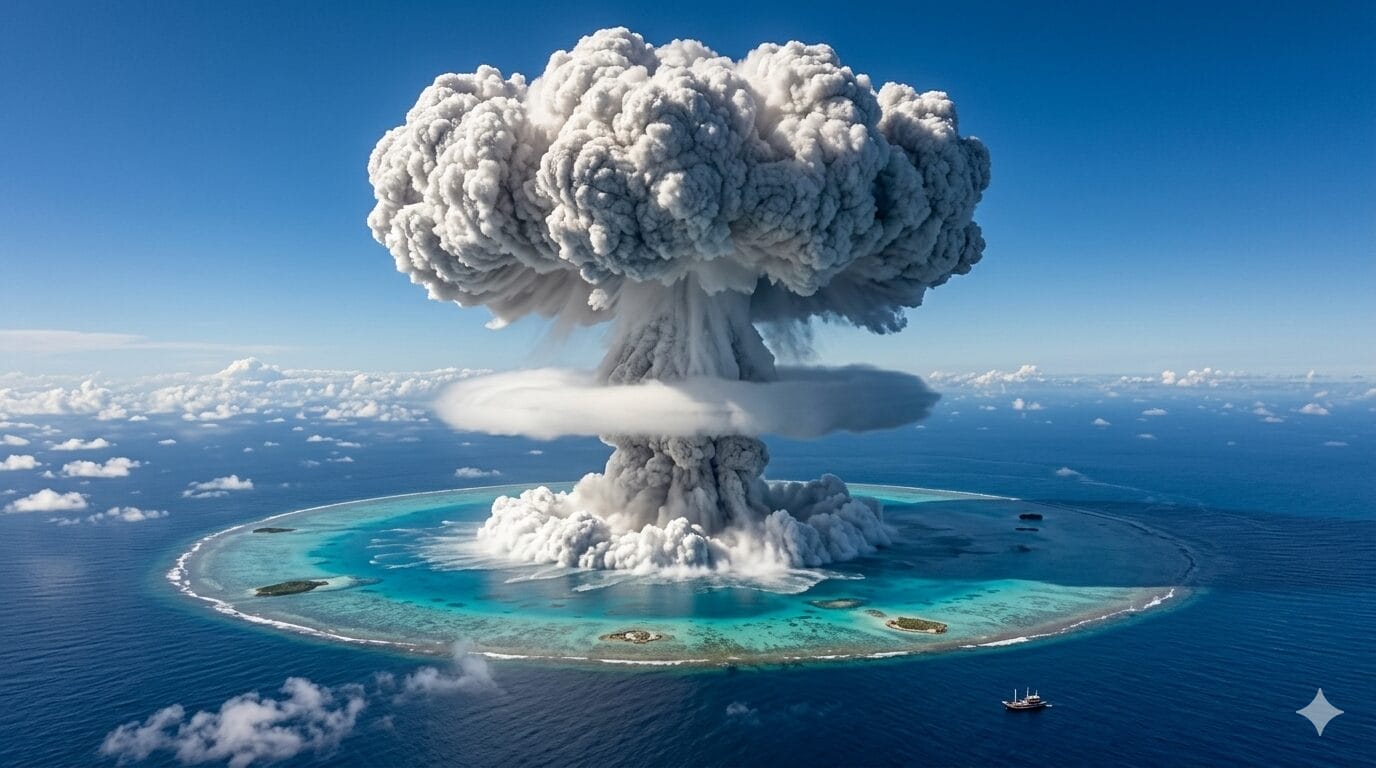 Al&eacute;m do estrondo brutal, a colossal nuvem de cinzas do Krakatoa alterou o clima global, transformando 1884 no "ano sem ver&atilde;o" (Imagem gerada por IA | Google Gemini)