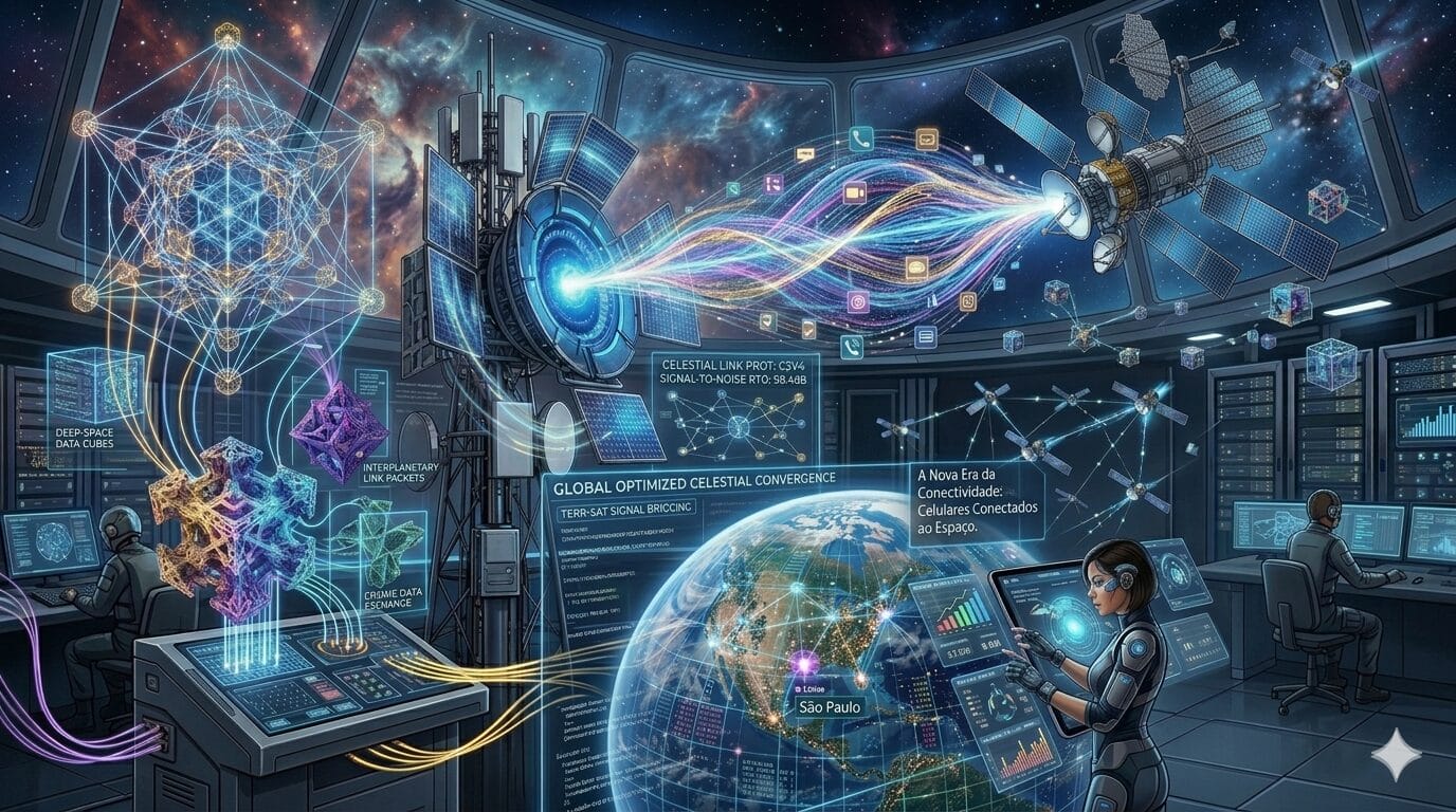 A Nova Era da Conectividade: Infraestrutura Global conectando diretamente ao Espaço (Imagem, Google Gemini)