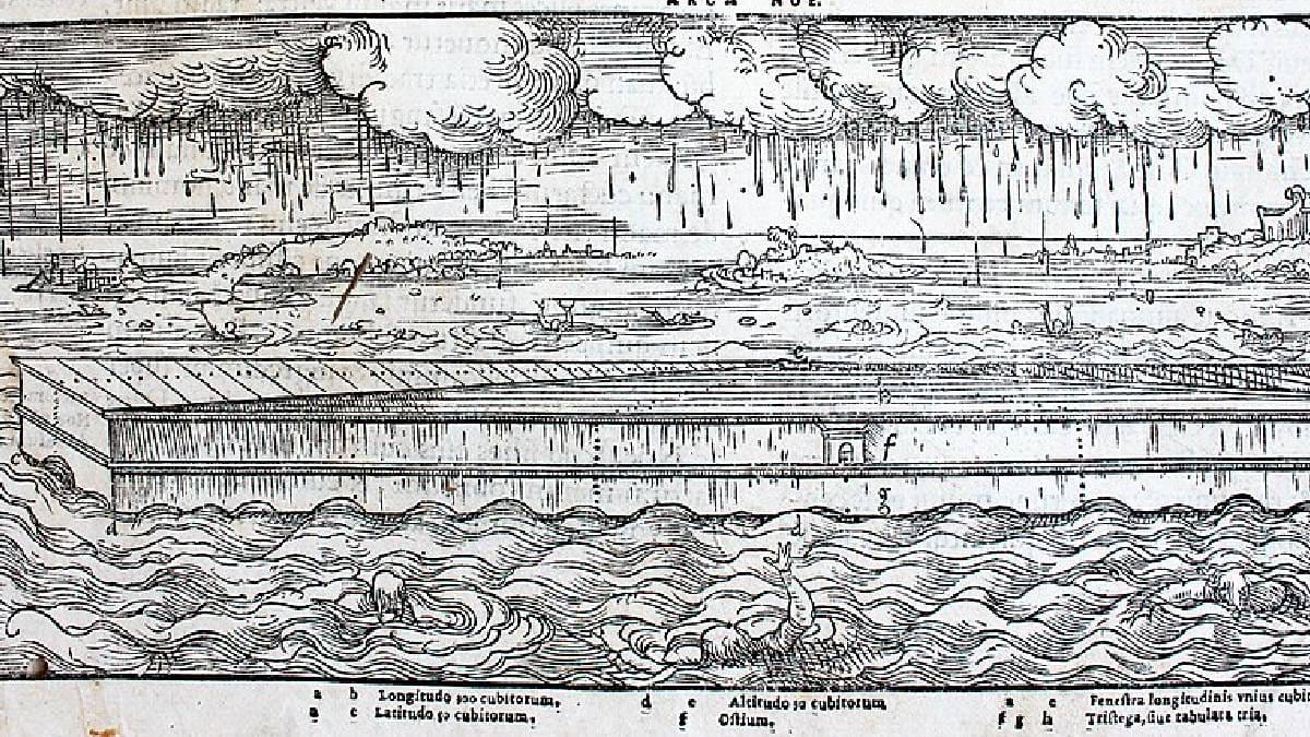Gravura hist&oacute;rica representando o dil&uacute;vio b&iacute;blico, uma narrativa que permeia a arte e a cren&ccedil;a h&aacute; gera&ccedil;&otilde;es (Imagem: Wikimedia Commons)