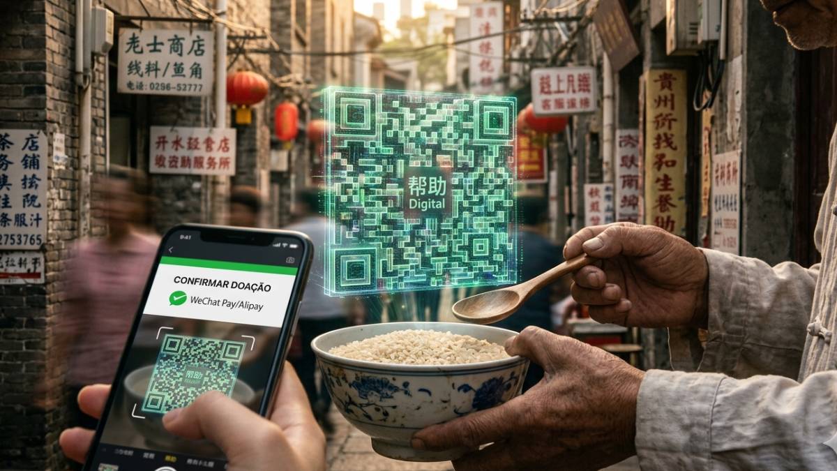 Do grande varejo &agrave; comida de rua: o sistema de pagamentos digitais domina a economia informal na China. (Imagem: Google Gemini)