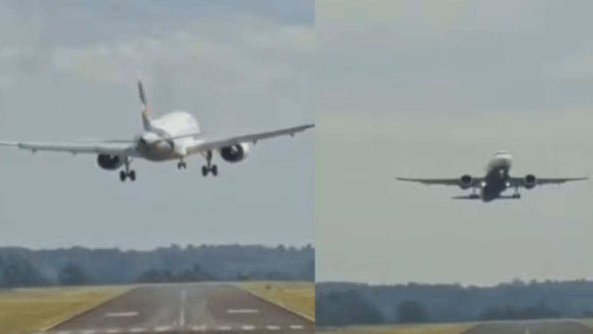 imagens de avião pousando e decolando em chapecó em meio a rajadas de vento