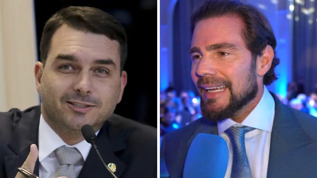 Flávio Bolsonaro disse que conheceu Daniel Vorcaro em 2024 (Foto: Wilson Dias, Agência Brasil; Reprodução)