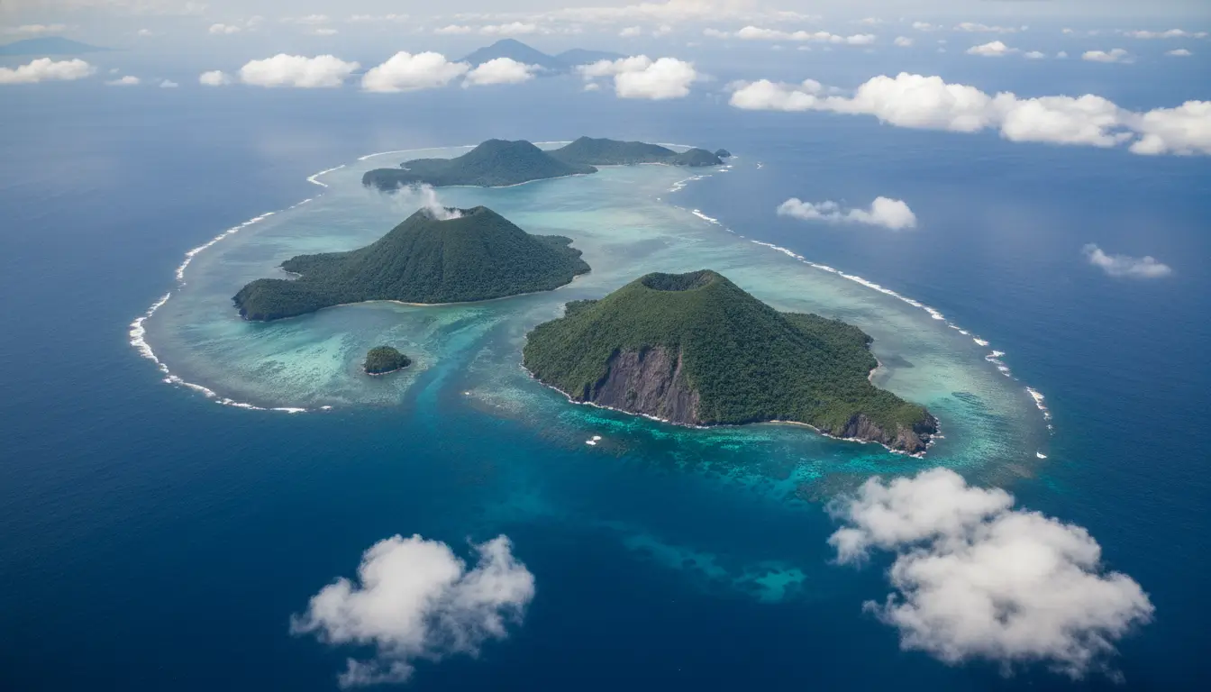 O Estreito de Sunda, casa do complexo vulc&acirc;nico do Krakatoa, &eacute; hoje uma das rotas mar&iacute;timas e energ&eacute;ticas mais movimentadas do planeta (Imagem gerada por IA | Google Gemini)