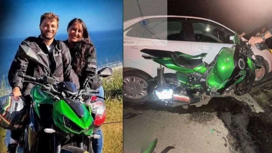 O acidente envolveu o piloto da moto, Ricardo Laurentino, de 41 anos, e sua esposa, Danielle
